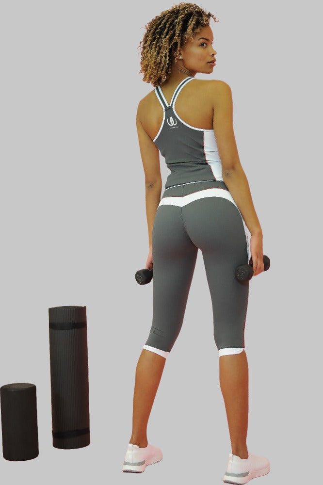 Slimline Capri Sculpting Tights mörkgrå framifrån — Wallderinska